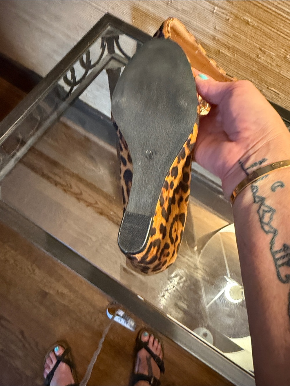Leopard Print Mary Jane Wedge Heels in Tan and Black - Picture 6 of 6